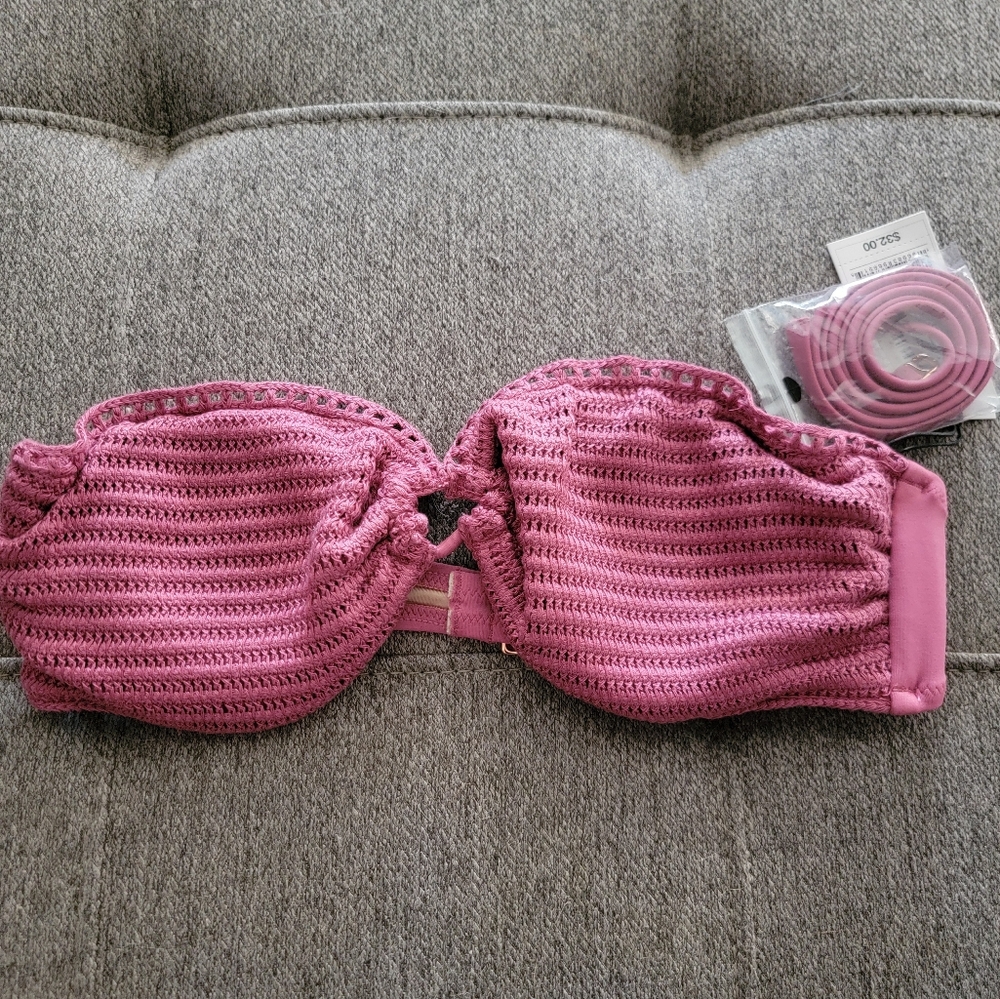 NWT Shade Shore Mauve Strapless Crochet Bikini Top Size 34B